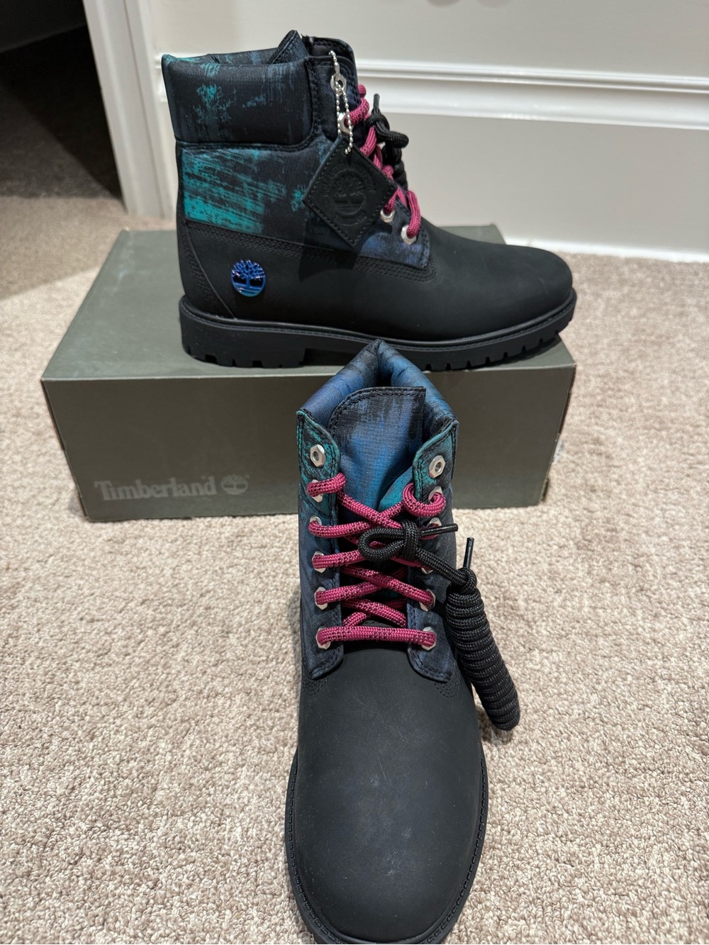 NEW Timberland Heritage NL Sky 6 Inch WP Boots 'Black Nubuck with Print NWB